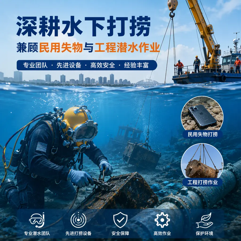 深耕水下打捞，兼顾民用失物与工程潜水作业绥江