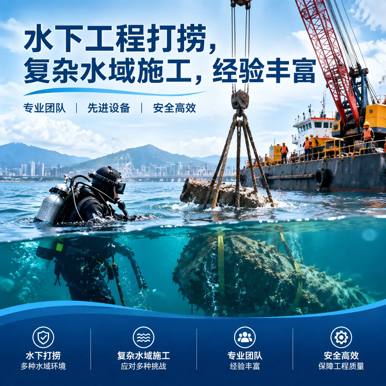 水下工程打捞，复杂水域施工，经验丰富绥江
